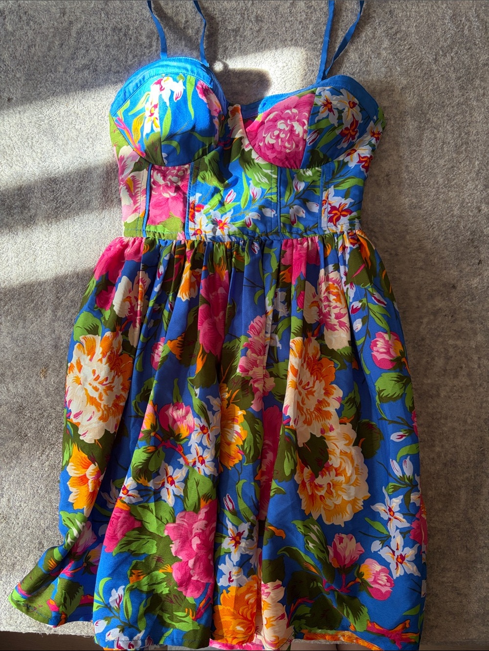 Band of Gypsies Blue Floral Sundress with Pink & Orange Blooms